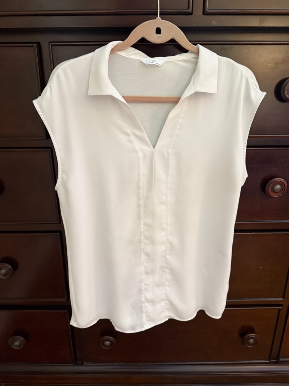 Sleeveless Collared V-Neck Blouse in Cream
